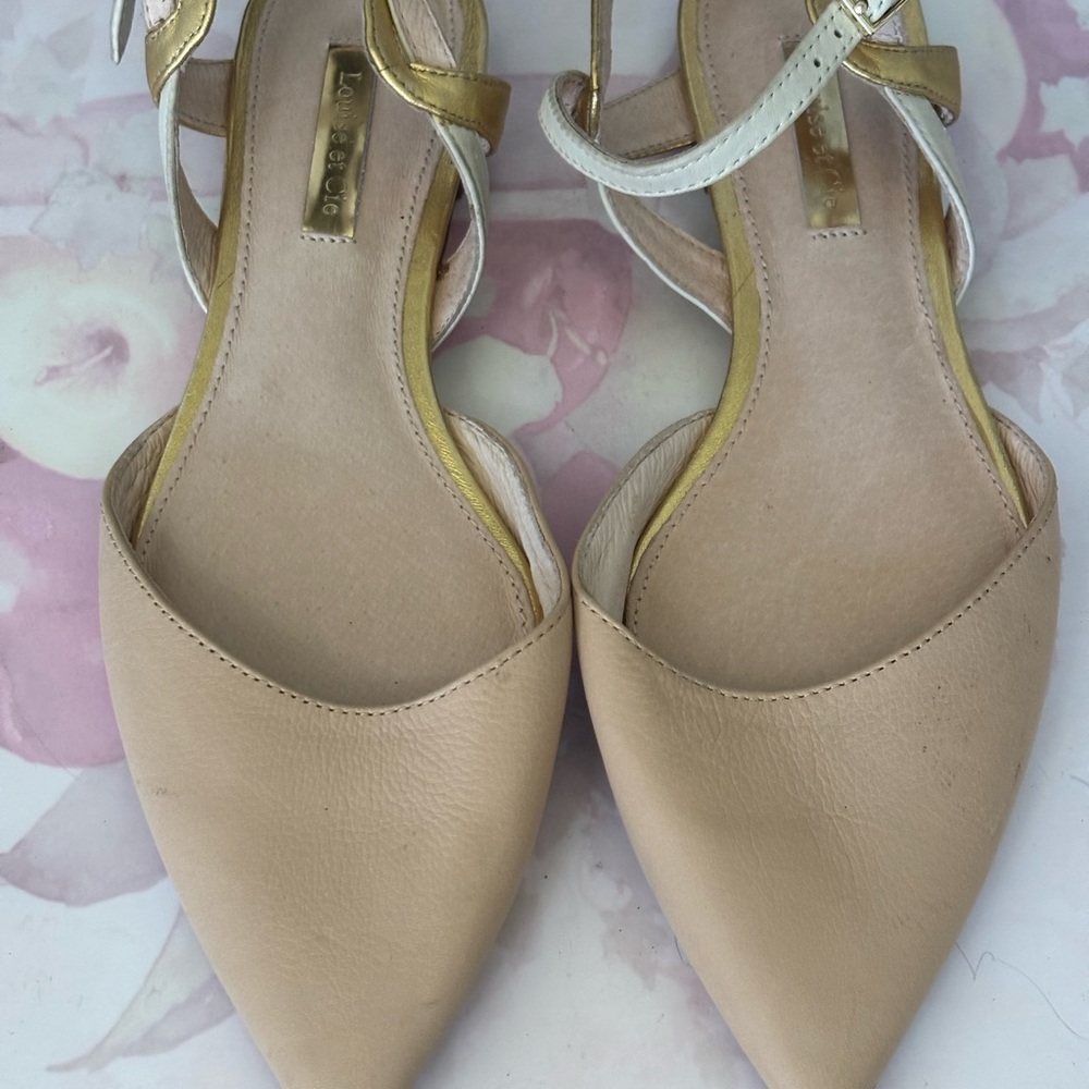 Louise et Cie Tan and Gold Pointed Flats